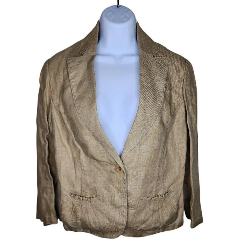 Max Studio Cinched Waist Short Linen Blazer Womens Size 8 Beige